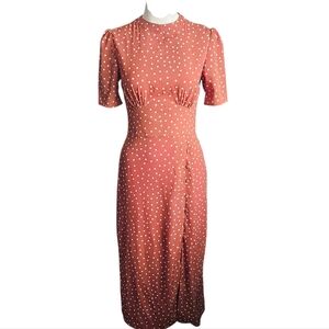 ASOS Brown Midi Tea Dress with Buttons White Polka Dot Sz 4 Pretty Woman